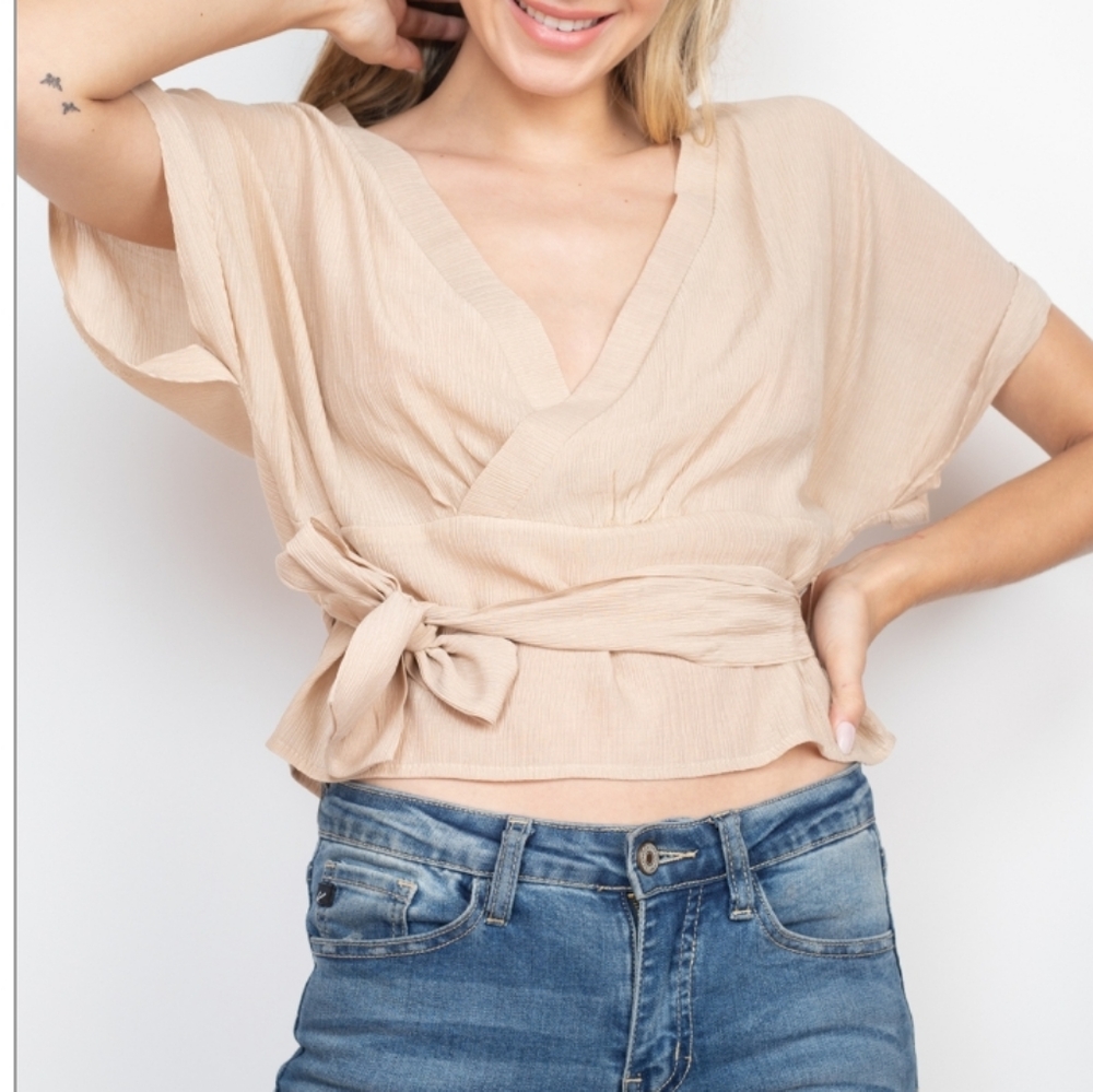 ON TWELFTH Beige  Tie Front Top